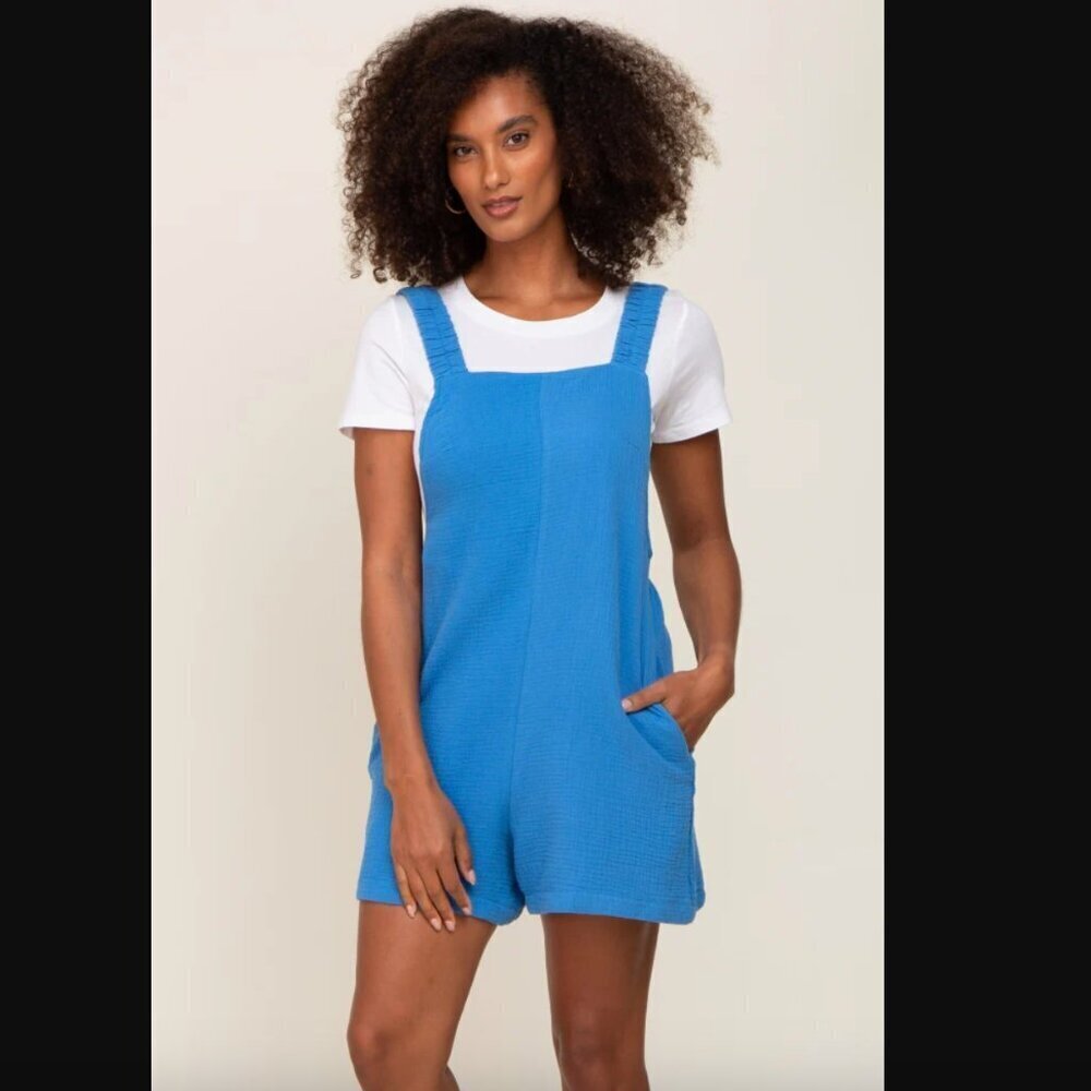 PinkBlush Ces Femme Blue Square Neck Elastic Strap Romper S